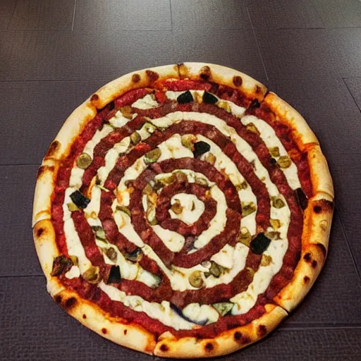 Prompt: a labyrinth made of pizza