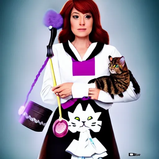 Image similar to Film still of female Saul Goodman wearing a cat maid suit, trending on artstation, artstationHD, artstationHQ