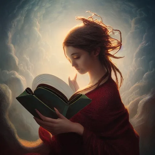 Image similar to by artgerm and agostino arrivabene, visually stunning, cinematic, ultra realistic, hyper realism, epic, octane render, unreal engine, vfx, maya, a girl reading a book, fungal enchanter, murloc tinyfin, dread infernal, wee whelp, battle ram