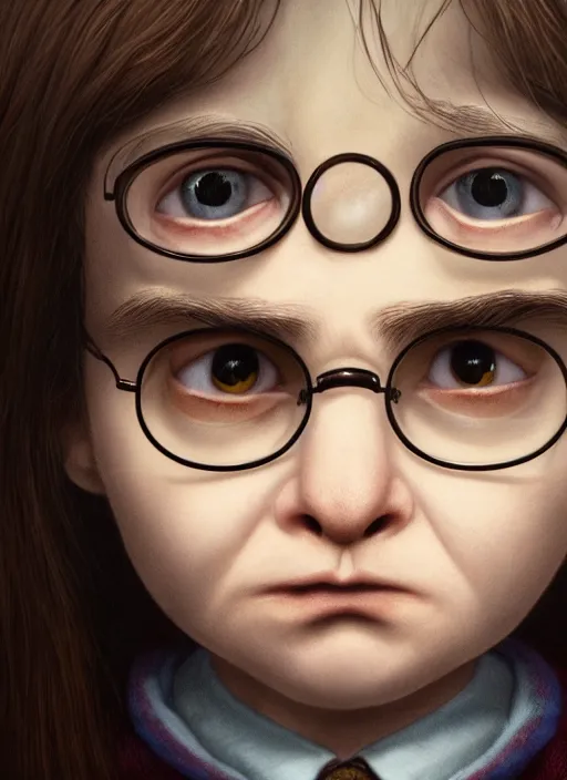 Prompt: highly detailed closeup portrait of harry potter, unreal engine, nicoletta ceccoli, mark ryden, lostfish, earl norem, global illumination, god rays, detailed and intricate environment