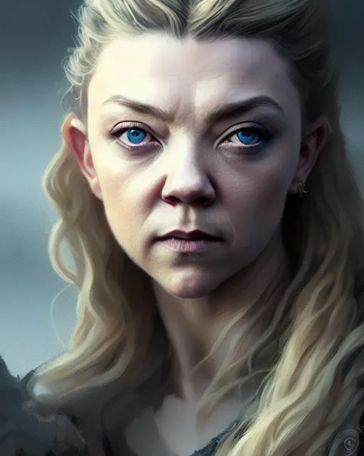 Prompt: natalie dormer, character portrait, portrait, close up, concept art, intricate details, highly detailed by greg rutkowski,