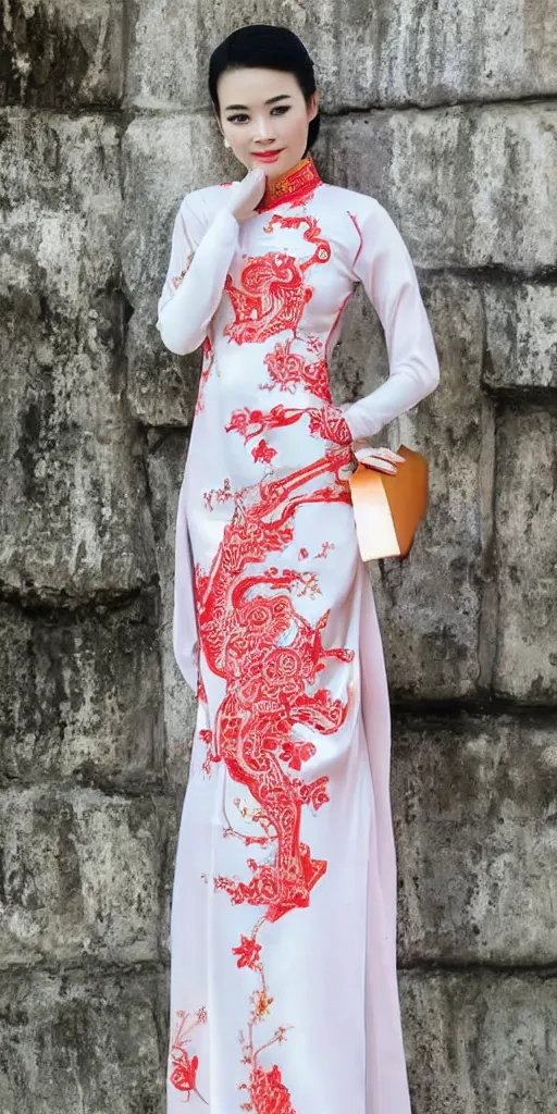 Prompt: beautiful vietnamese woman wearing vietnamese ao dai, intricate, detailed, symmetric face