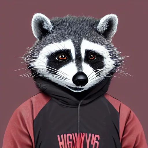 Image similar to highly detailed illustration cartoon of a hip hop raccoon, artstation 4k