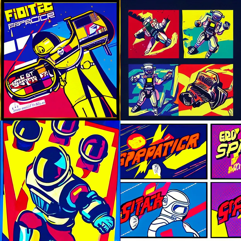 Prompt: fighting space gladiators pop art