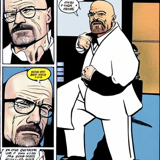 Image similar to walter white as Kingpin in a vertigo comic, one panel