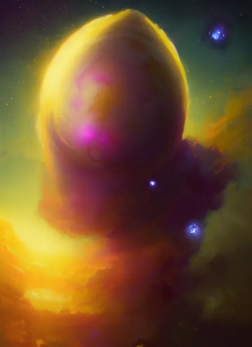 Image similar to epic portrait cinematic shot an yellow planet with a pink atmosphere orbiting around a blue star in space, glowing, stars, nebuale, atmospheric, fine details. night setting. realistic shaded lighting poster by craig mullism, artgerm, jeremy lipkin and michael garmash, unreal engine, radiant light, detailed and intricate environment, digital art, trending on art station,