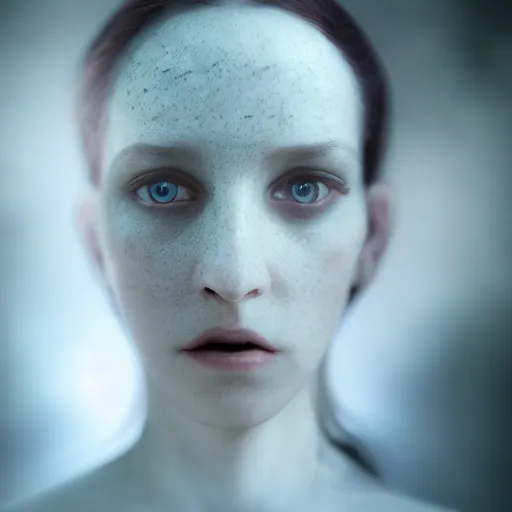 Image similar to portrait of a ghostly haunting female, depth of field, zeiss lens, detailed, symmetrical, centered, fashion photoshoot, by annie leibovitz and steve mccurry, david lazar, jimmy nelsson, breathtaking, 8 k resolution, extremely detailed, beautiful, establishing shot, artistic, hyperrealistic, beautiful face, octane render