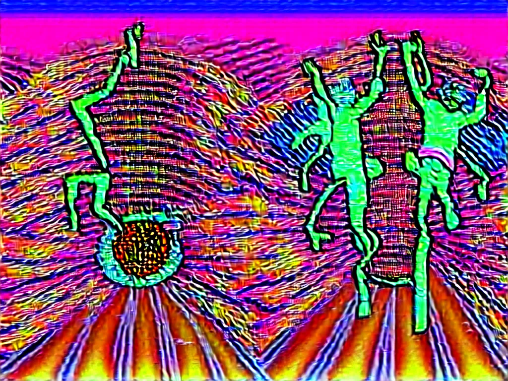 Image similar to rapping on stage at festival, holding microphone, giant crowd, epic angle, happy, psychedelic, hip hop, surreal, neon, vaporwave, detailed, illustrated by Alex Grey, 4k