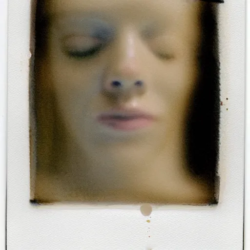 Image similar to a liquid white clay porcelain portrait of a human face melt down flow go runny, realistic detailed watercolor polaroid, grainy image, contrast