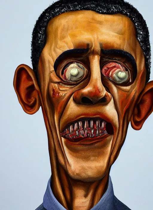 Image similar to Zombie Barack Obama, painted by Lucian Freud, highly detailed, 8k