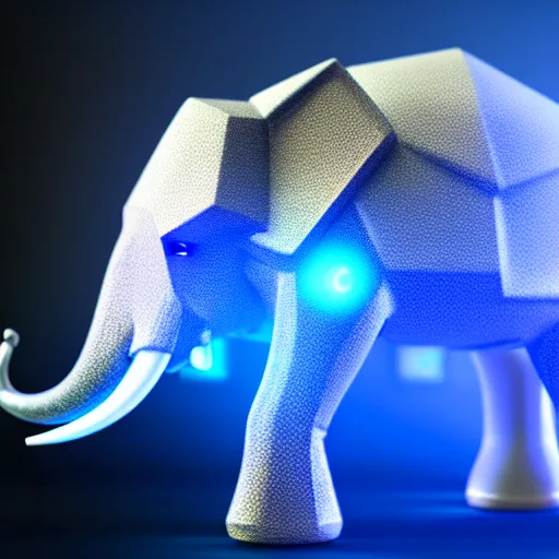 Prompt: hyper realistic cybertronic elephant. high details of body and face. complex realistic mechanical body. blue led. cyberpunk style, natural realistic render, trending on art station, 8 k render.