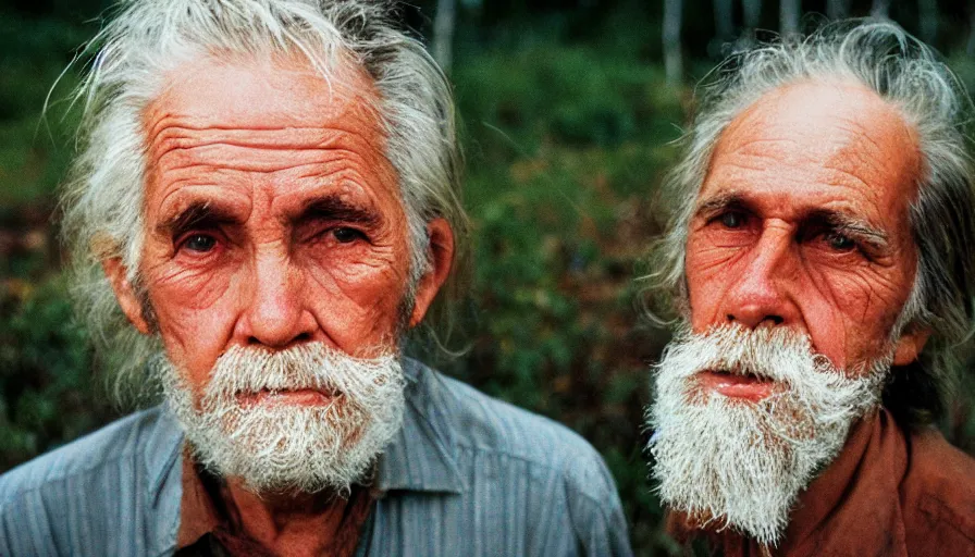 Image similar to 7 0 s movie still of an old man. his mouth is full of worms. his eyes are keen. cinestill 8 0 0 t 3 5 mm technicolor, heavy grain, high quality, high detail