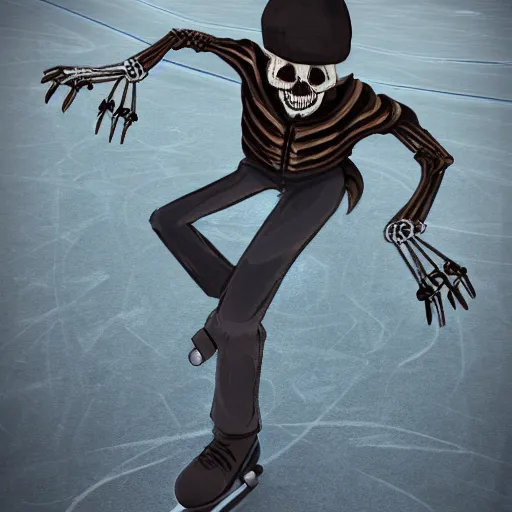 Prompt: skeleton skater at the skatepark, digital art, artstation, hyperdetalied, high quality, high rendering, 8k, light,