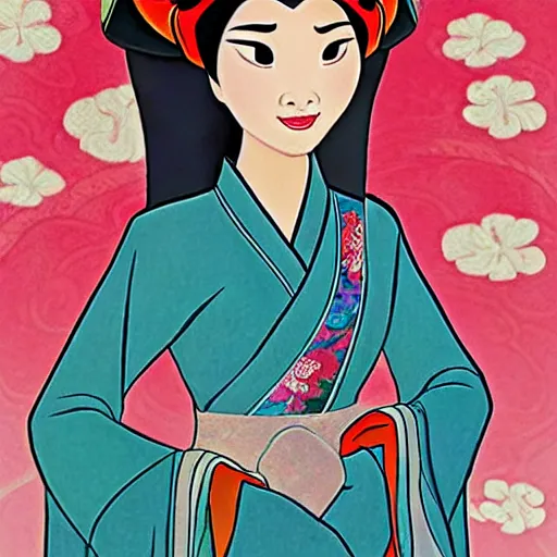 Prompt: detailed disney painting of mulan in a beautiful traditional chinese dress