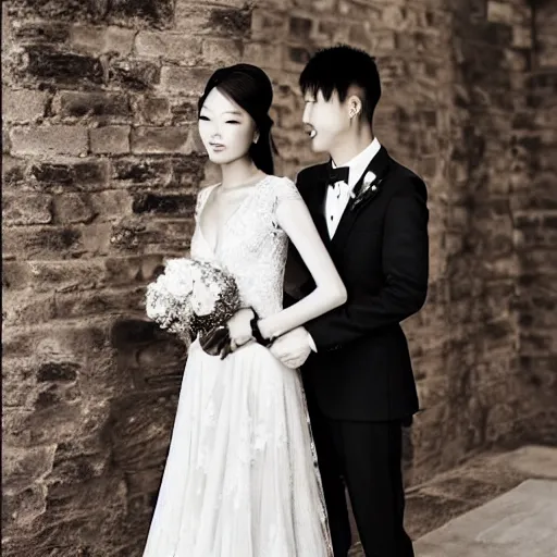 Image similar to justin sun in beautiful wedding dress, professional wedding photography