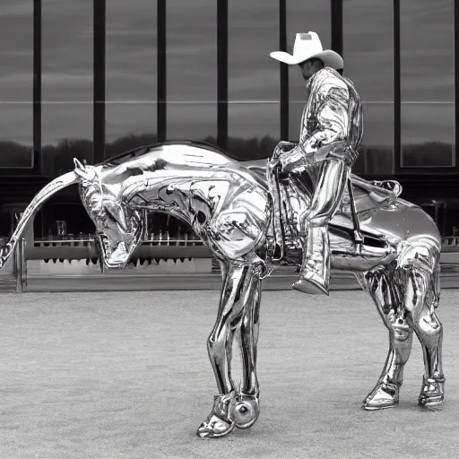 Prompt: A cowboy riding a futuristic chrome horse