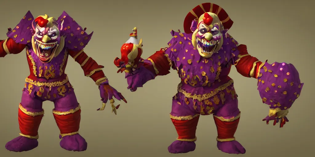 Prompt: a 3d sculpt of an evil circus clown animatronic circus mascot, world of warcraft, league of legends