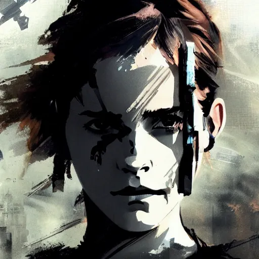 Image similar to emma watson wearing metal gear armor dramatic lighting cinematic cinematic lighting art by Richard Schmid by Yoji Shinkawa by greg rutkowski