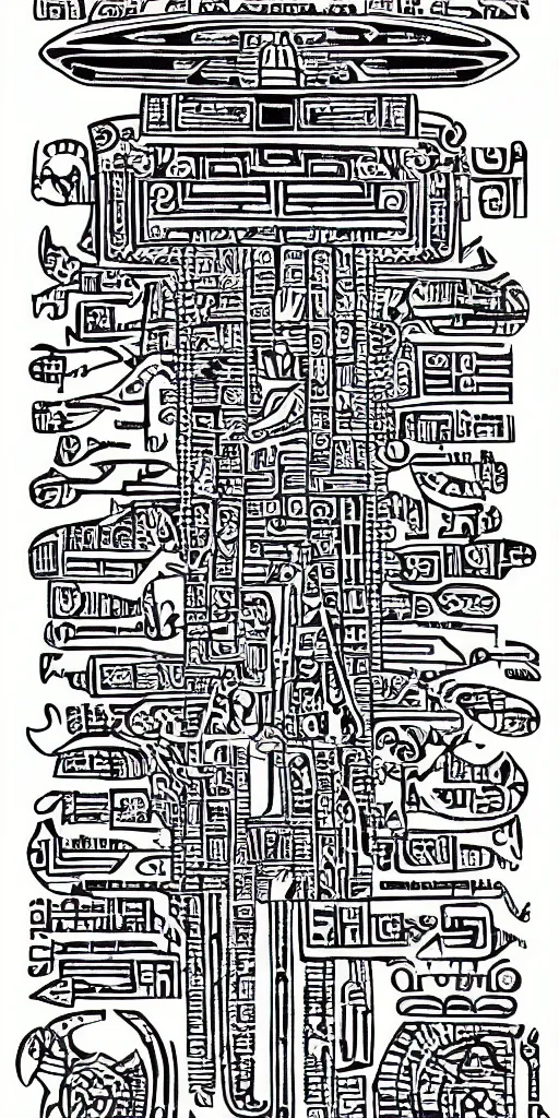 Image similar to mayan hieroglyph blueprints to a spaceship