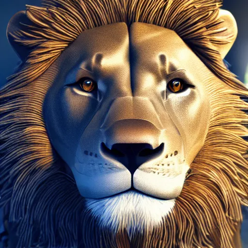Prompt: a portrait of a cybernetic lion, ultra detailed, photo realistic, sharp focus, ray tracing, unreal engine render, 3 d