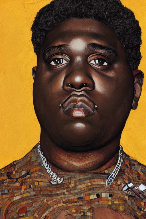 Prompt: a full body portrait of biggie smalls in style of egon schiele, masterpiece, hyperdetailed, complex, intricate, 4 k, trending on artstation