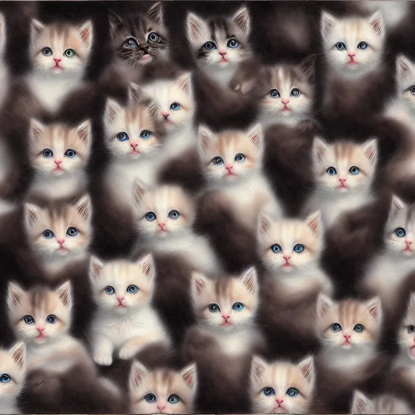 Prompt: kittens hivemind, kittens fractal spiral, matte oil painting, extremely detailed, sharp focus, 4 k