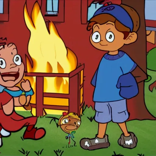 Image similar to a frame of kids next door show where they save a baby from a burning car