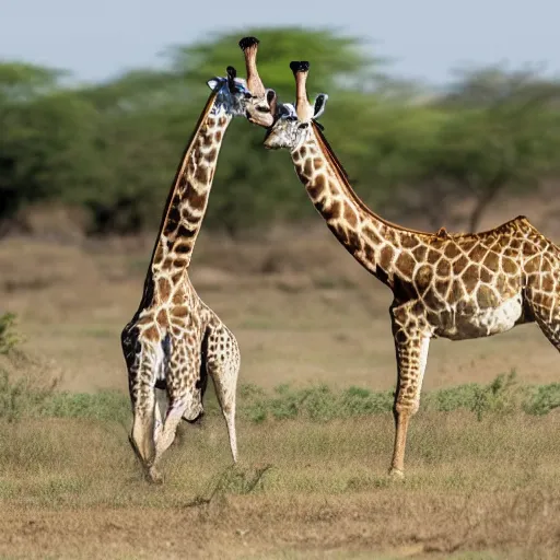 Prompt: giraffe chasing a lion