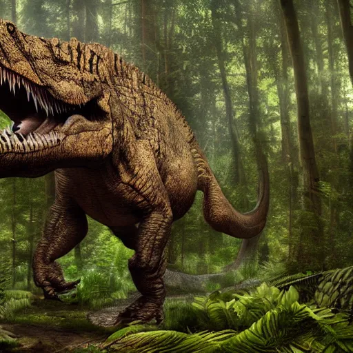 Prompt: Tyrannosaurus Rex in a forest, hyper detailed, nature photograph, natural lighting, 4K