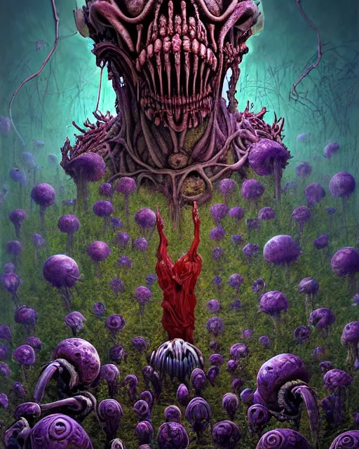 Prompt: the platonic ideal of flowers, rotting, insects and praying of cletus kasady carnage thanos dementor wild hunt chtulu mandelbulb schpongle electron microscope bioshock xenomorph akira, ego death, decay, dmt, psilocybin, concept art by randy vargas and zdzisław beksinski