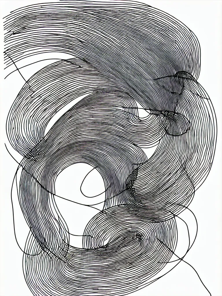 Image similar to metal wire line art, line drawing of hermann hesse, bold lines, quick sketch, curves, smooth, spirals, curls, twists, musicality