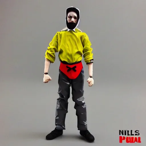 Prompt: nils bohr cosplay orlan, stop motion vinyl action figure, plastic, toy, butcher billy style