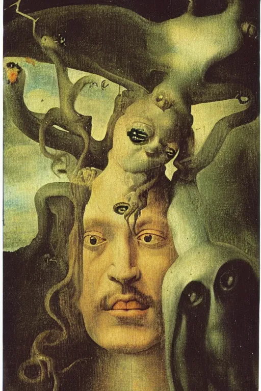 Image similar to An instax film still of Medusa by Hieronymus Bosch, by Salvador Dali