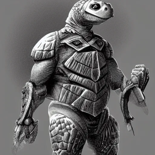 Image similar to anthropomorphic turtle hero by james gurney