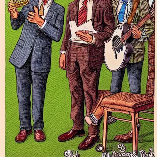 Image similar to The Artwork of R. Crumb and his Cheap Suit Serenaders, pencil and colored marker artwork, trailer-trash lifestyle