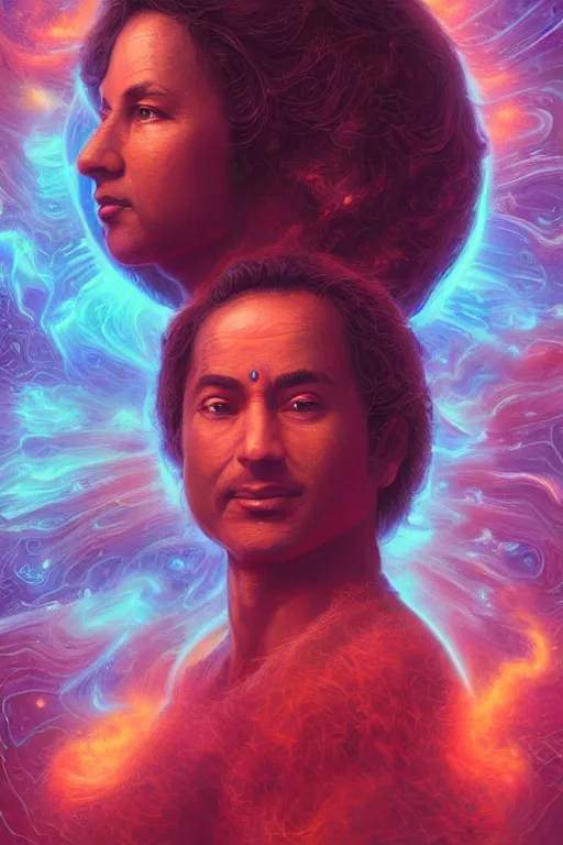 Image similar to paramahansa yogananda, photo, portrait, 3d, high details, intricate details, by vincent di fate, artgerm julie bell beeple, 90s, Smooth gradients, octane render, 8k, volumetric lightning, High contrast, duo tone, depth of field, very coherent symmetrical artwork