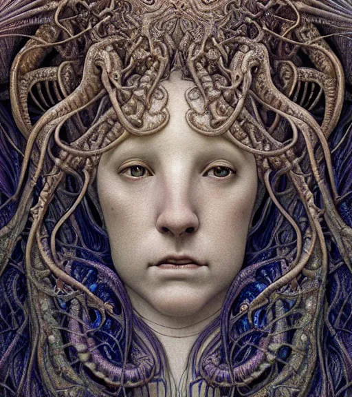 Image similar to detailed realistic beautiful seahorse goddess face portrait by jean delville, gustave dore, iris van herpen and marco mazzoni, art forms of nature by ernst haeckel, art nouveau, symbolist, visionary, gothic, neo - gothic, pre - raphaelite, fractal lace, intricate alien botanicals, ai biodiversity, surreality, hyperdetailed ultrasharp octane render