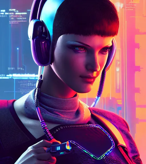 Image similar to cable plugged into cyberdeck, back of head, very very beautiful cyberpunk woman, computer, 1 9 7 9 omni magazine cover, style by vincent di fate, cyberpunk 2 0 7 7, very coherent, detailed, 4 k resolution, unreal engine, daz