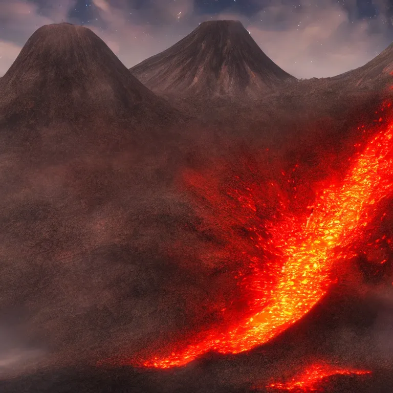 Image similar to a volcanic eruption looks like a beautiful mountain, from which flowers and stars, exotic plants come out instead of lava, all this happens in some kind of fantasy world, almost like in the sky or all in the amazing outdoors view, long exposure, 8 k resolution, trending on artstation