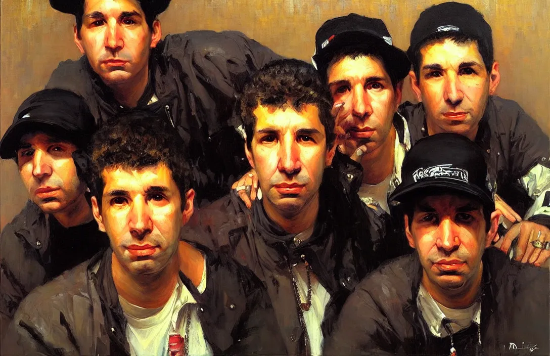 Image similar to portrait of the beastie boys!!!!!!!!!!!!!!!!!!!!!!!!!!!, detailed face, detailed painting,, epic lighting, by ilya repin, phil hale and kent williams