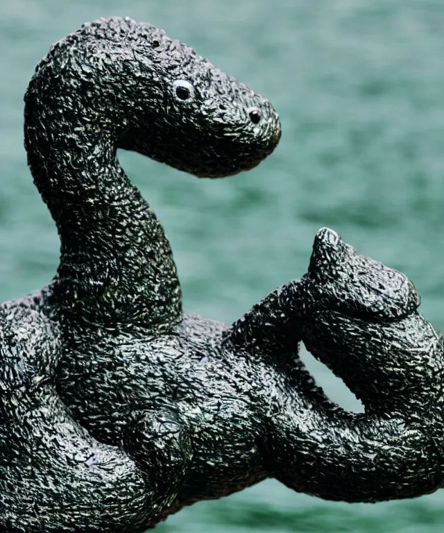 Prompt: high quality presentation photo of a detailed figurine of a cute loch ness monster, photography 4k f1.8 anamorphic bokeh 4k Canon Nikon