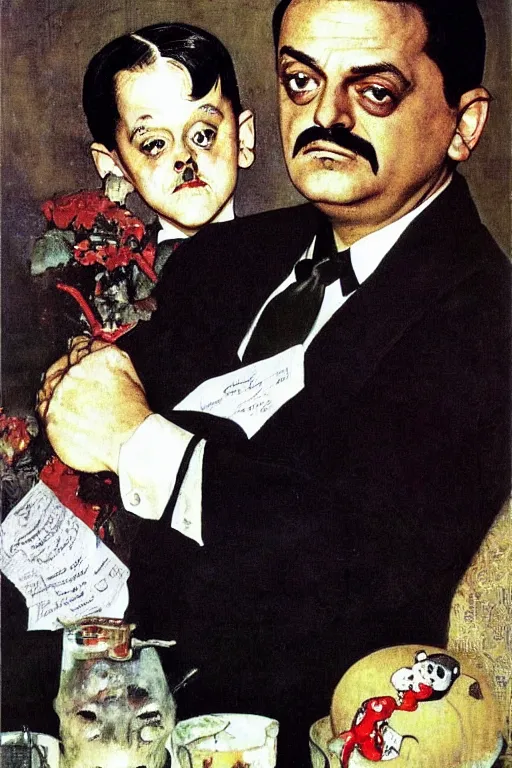 Prompt: gomez addams from the addams family painted by norman rockwell