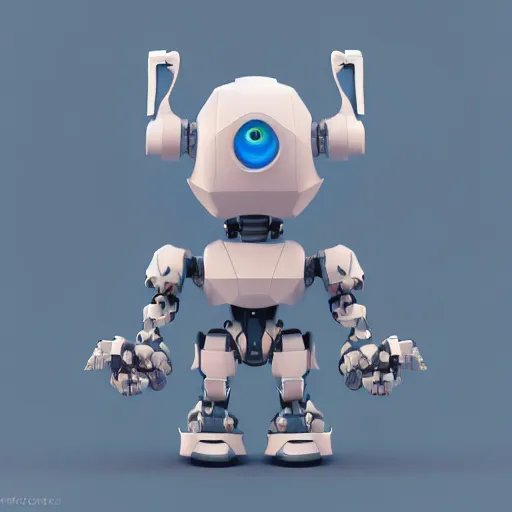 Image similar to low - poly cute robot character, 3 d render, blender, unity, octave, 4 k, isometric view, white background, beautiful render, pastel colours, breath of the wild art style