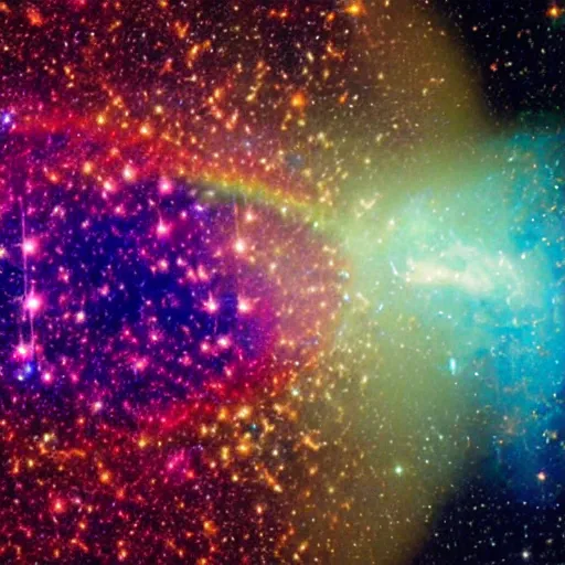 Prompt: a high - resolution color photo of a rainbow supernova