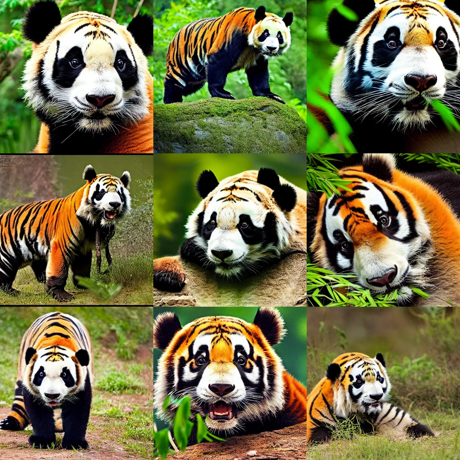 Prompt: a panda-tiger, wildlife photography