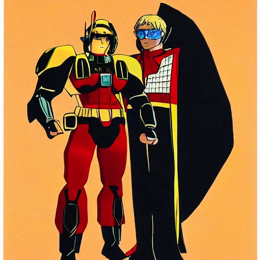 Prompt: a portrait of char aznable and garma zabi , drawn by Yoshikazu Yasuhiko