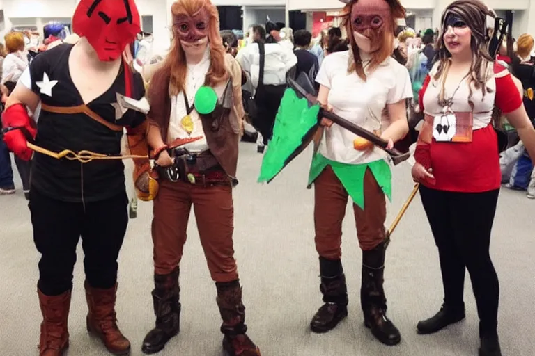 Image similar to clever and hilarious improvised low - cost cosplays at a convention.