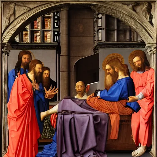 Image similar to portrait of joseph, in deposition of christ by van der weyden, high quality, realism