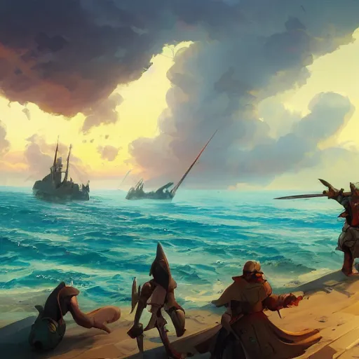 Image similar to cover concept art of a medieval battles in the sea, volumetric lighting, official fanart behance hd artstation by Jesper Ejsing, by RHADS, Makoto Shinkai and Lois van baarle, ilya kuvshinov, rossdraws