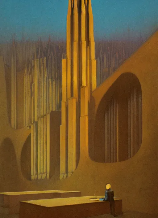 Image similar to propaganda cathedral Edward Hopper and James Gilleard, Zdzislaw Beksinski, highly detailed